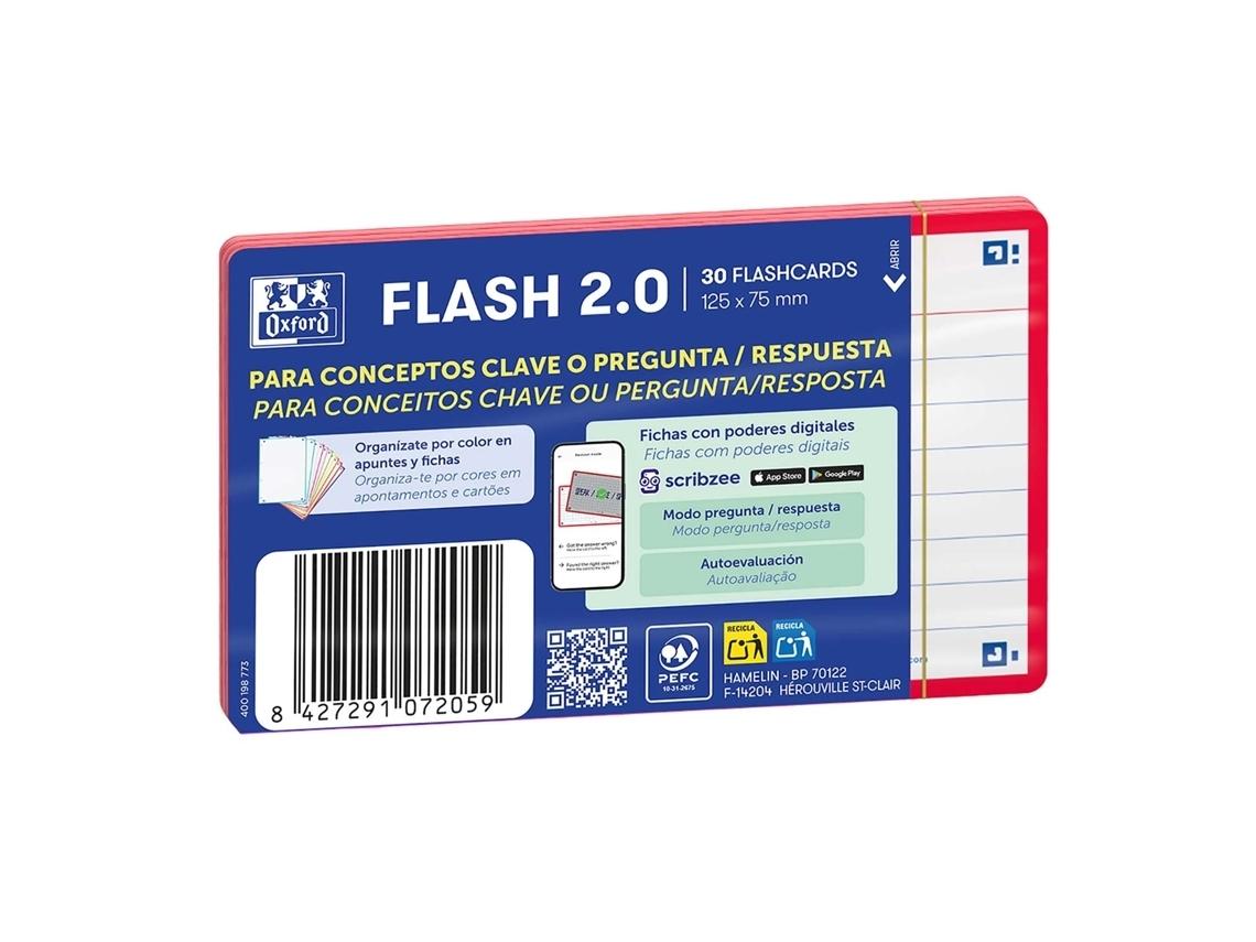 Oxford Flashcards 2.0 Fichas Rayadas A7 75x125mm 30 Fichas Rojo