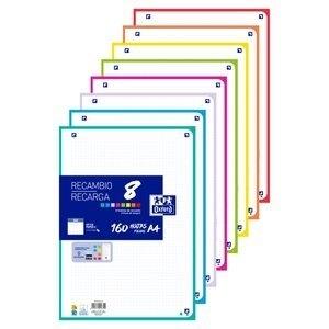 Oxford Recambio A4 Cuadrícula 5mm 4 Taladros 160 Hojas 90g Bandas 8 Colores Vivos