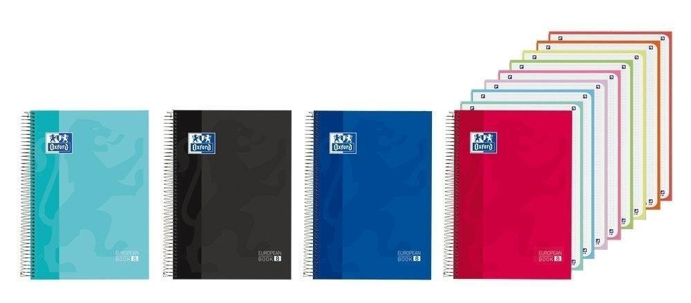 Oxford Libreta Espiral A4 Cuadrícula 5mm Tapa Extradura 160 Hojas 90g Banda 8 Colores Surtidos