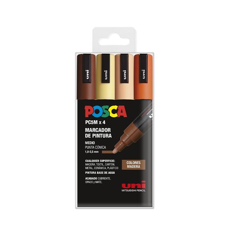 Posca Rotulador PC-5M Estuche Surtido Madera 4 Colores